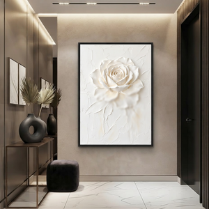 White And Light Beige Textured 3D Relief Flower Vertical Wall Art For Bedroom Living Room