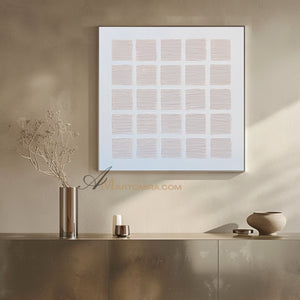 Wabi-Sabi Minimalist Light Beige Textured Grid Painting | Modern Geometric Square Canvas | Soft Abstract Wall Art | Minimal Home Decor