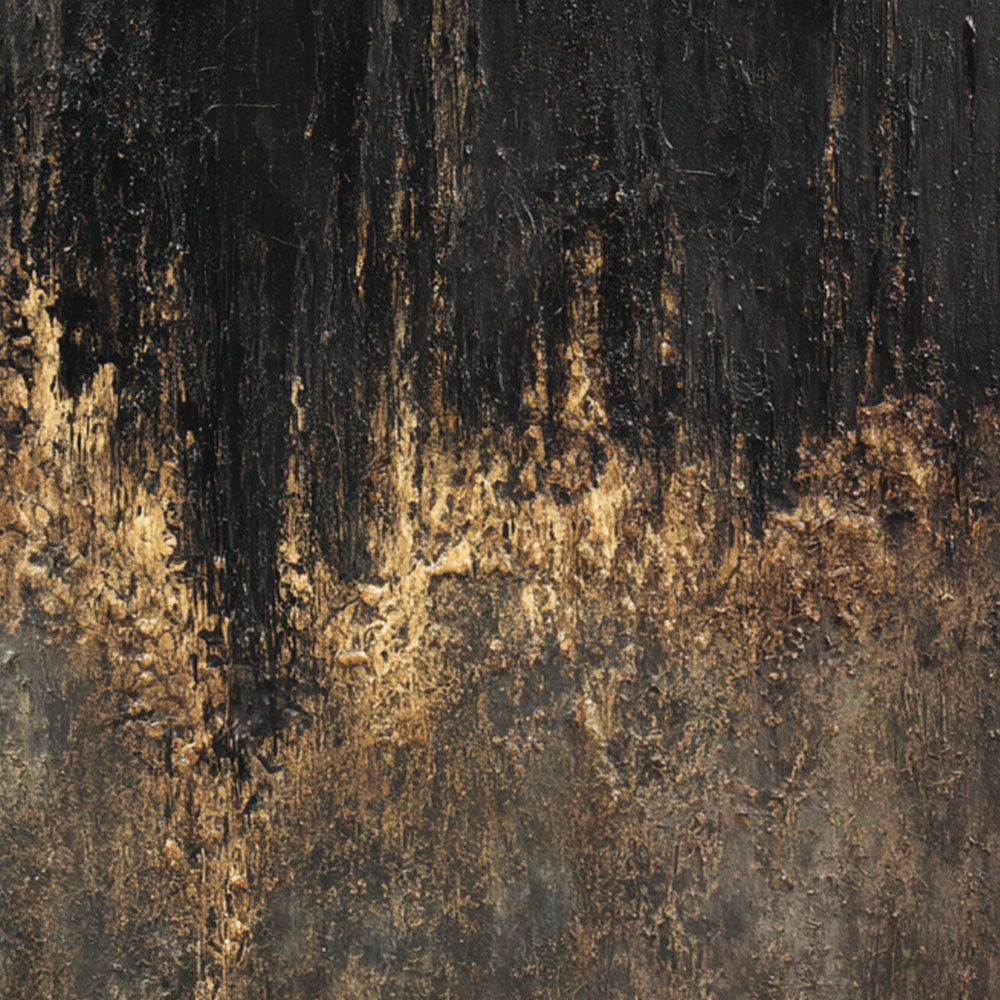 Moody Black Dark Grey Brown Gold Abstract Textured Wall Art Modern Dark Minimalist Impasto Canvas Painting for Contemporary Office Hallway Dining Room Bedroom Living Room Decor
