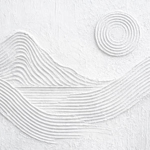 Minimalist White Textured Abstract Mountain Sun Line Landscape Framed Wall Art for Modern Contemporary Home Office Decor