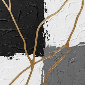 Black White Grey Gold Abstract Textured Impasto Wall Art Bold Contrast Thick Knife Brush Marks Modern Minimalist Painting Contemporary Home Office Living Room Bedroom Hallway Dining Room Decor