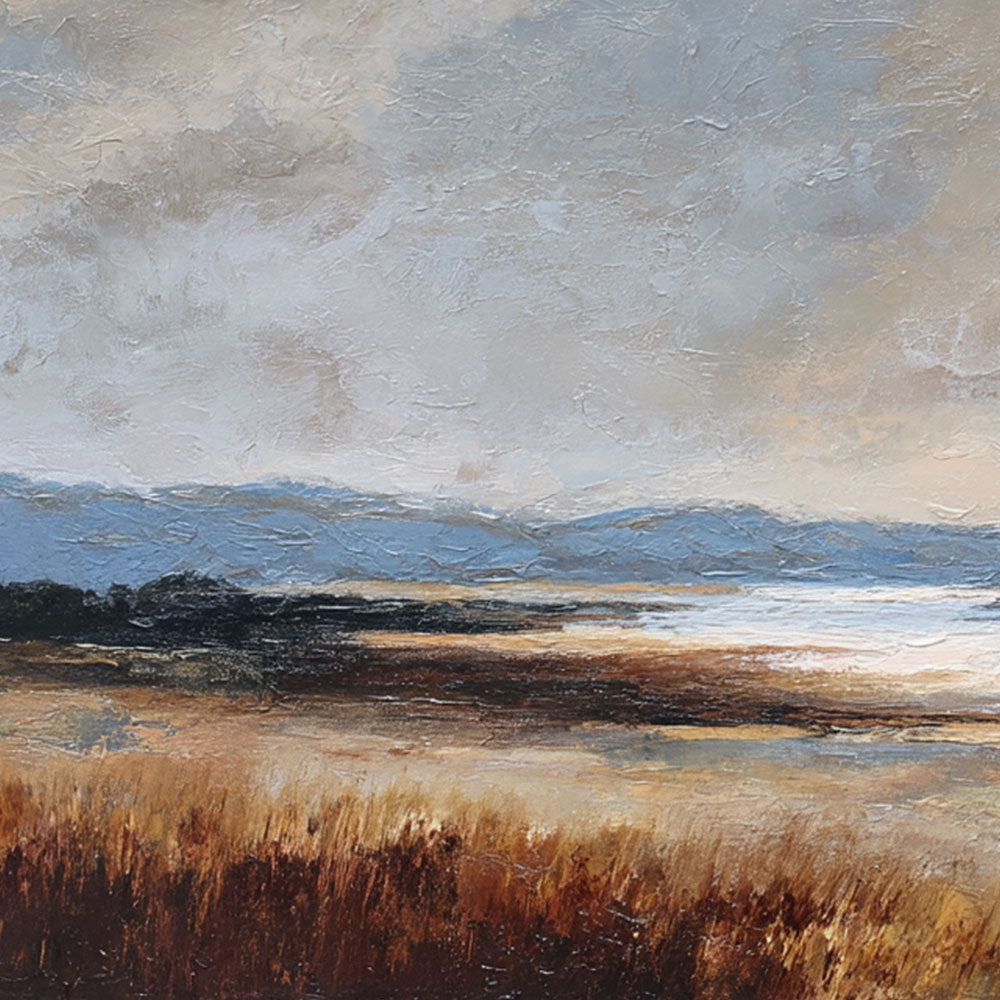 Vintage Landscape Wall Art - Panoramic Muted Marshland Acrylic Painting