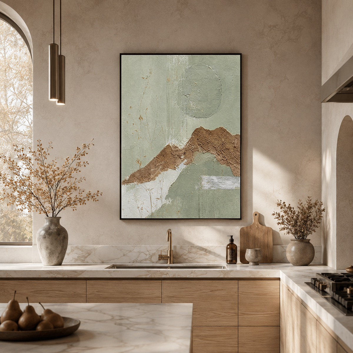 Textured Terracotta Ridge Sage Green Landscape Painting