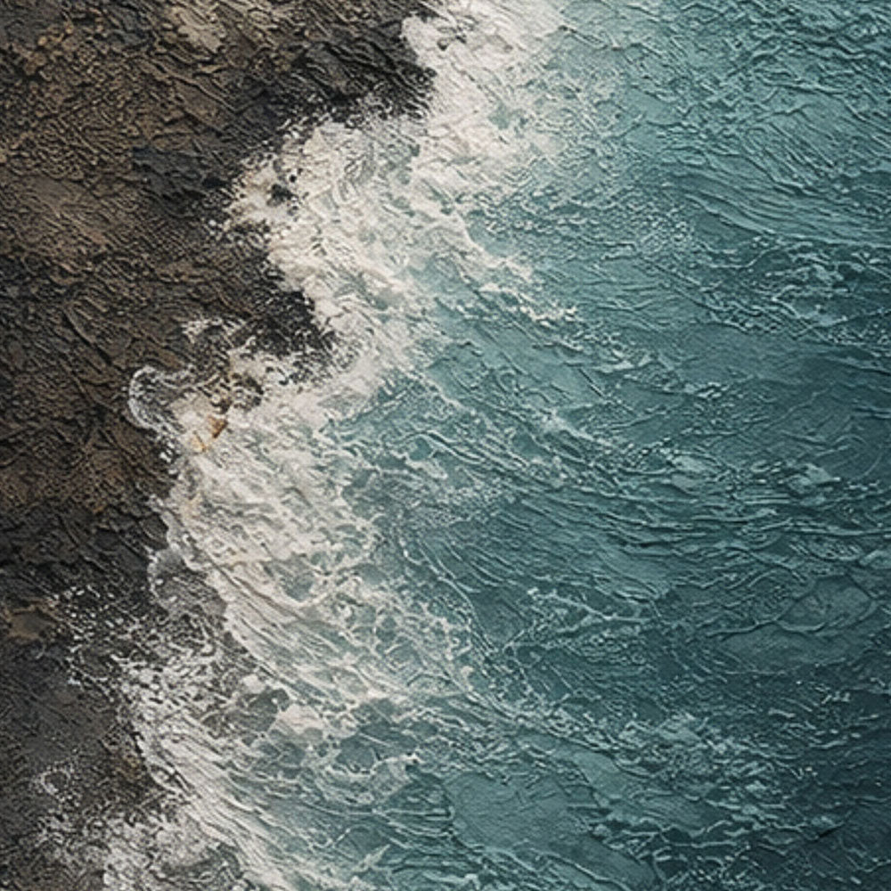 Abstract Textured Ocean Shore Wall Art Blue Brown White Waves Coastal Seaside Thick Knife Brush Impasto Painting for Home Decor Living Room Bedroom Dining Room Office Hallway
