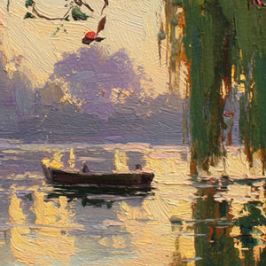 Textured Floral Wall Art | Impressionist Sunset Lake Hand-Painted Canvas