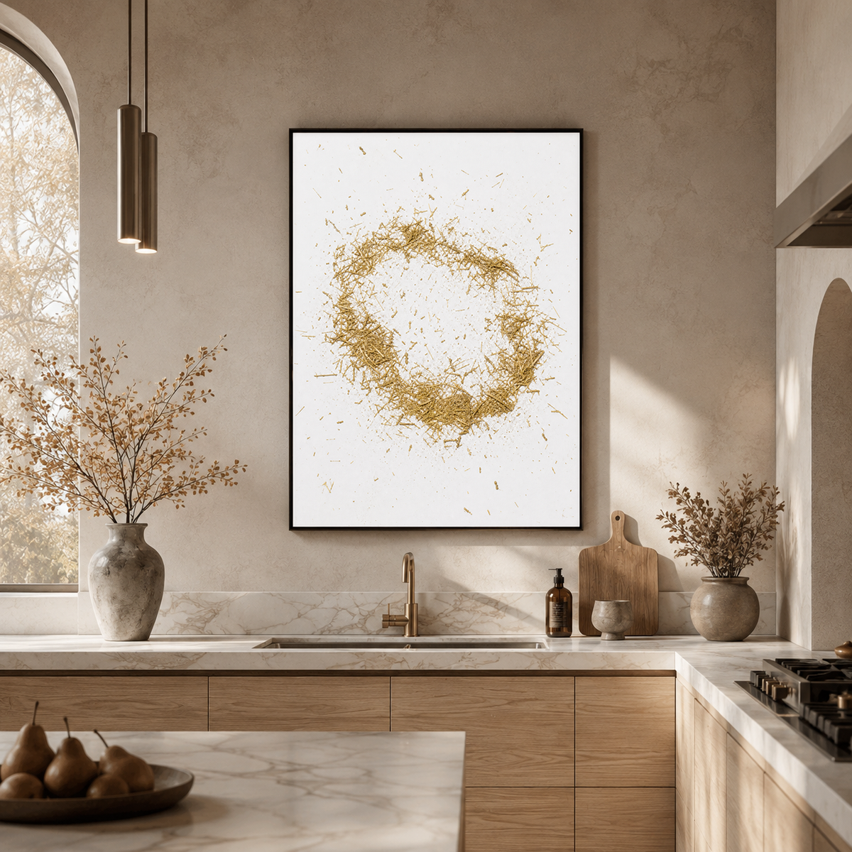 Abstract Gold and White Textured 3D Relief Vertical Wall Art for Living Room