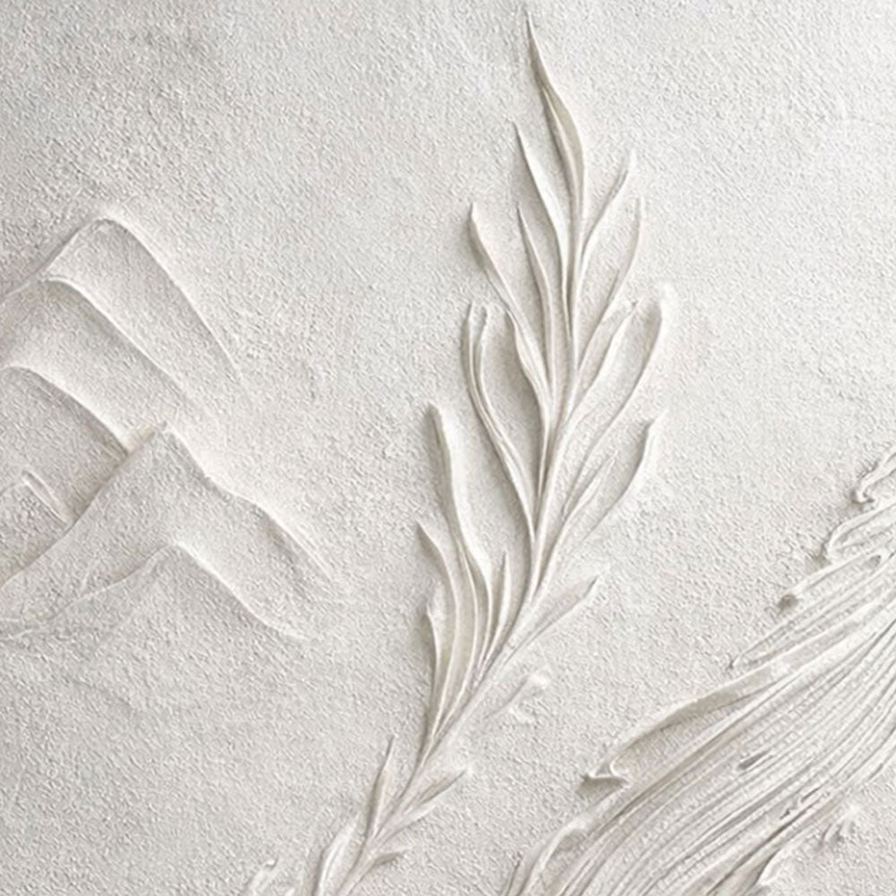 Minimalist 3D Relief Nature-Inspired Plaster Wall Art – Soft White Beige Tone Mountain Leaf Wave Textured Artwork for Modern and Wabi-Sabi Inspired Living Spaces, Calming Bedroom, Professional Office, Cozy Hallway, Elegant Dining Room
