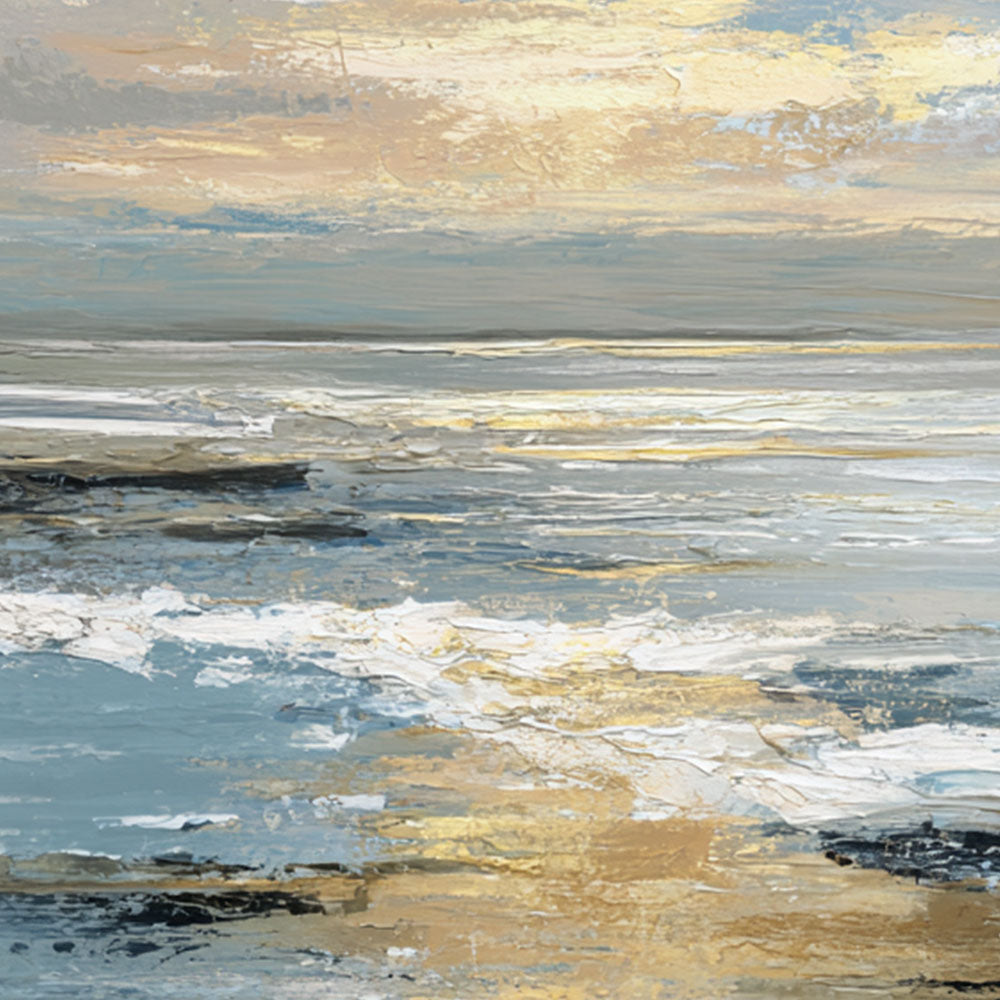 Textured Impasto Coastal Sunset Blue Gold Black White Wall Art Framed Abstract Ocean Sky Seascape for Living Room Bedroom Dining Room Office Hallway Modern Home Decor