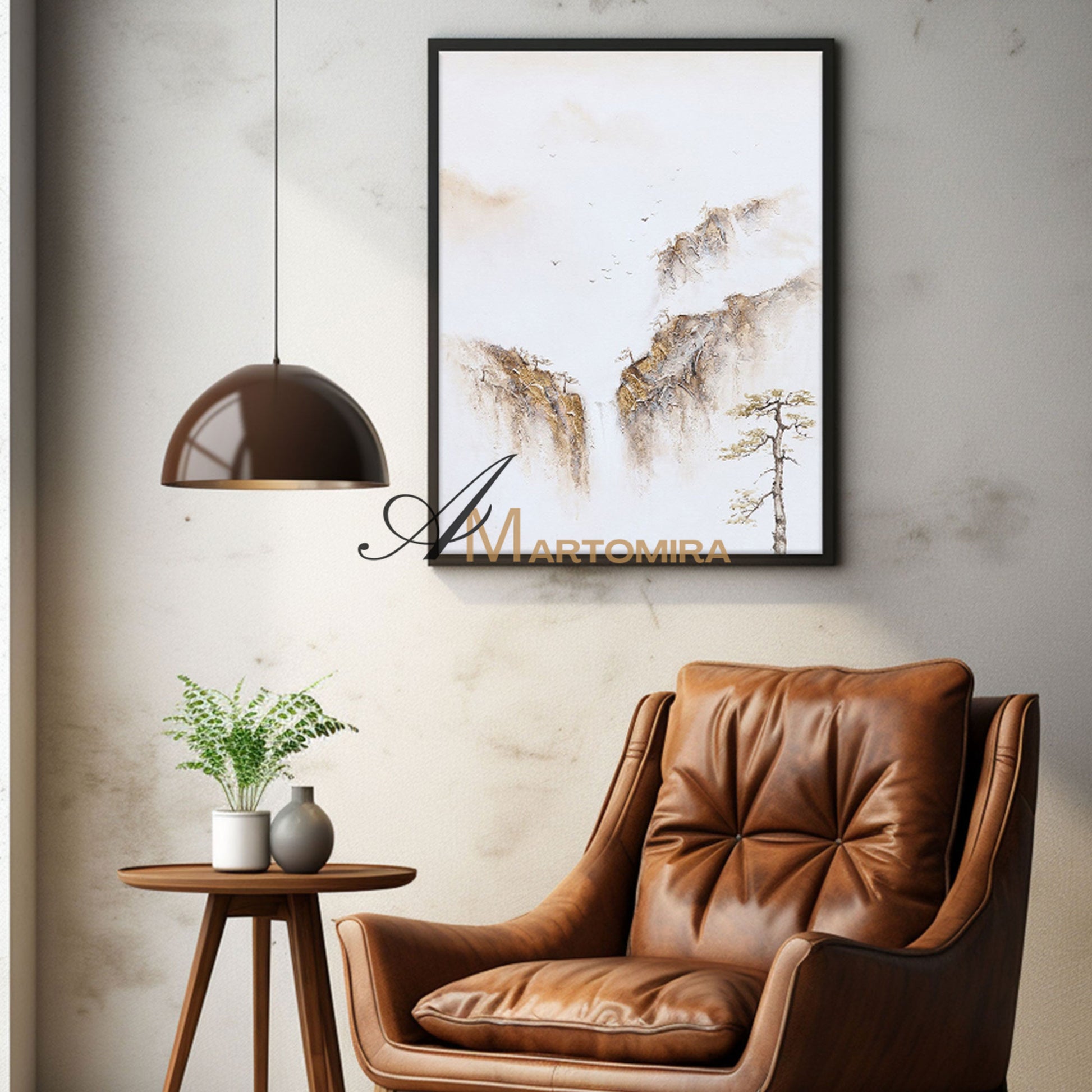 Painting Of The Mountains | Gold White Wall Art | Minimalist Abstract Art | Wabi Sabi Art #DF008