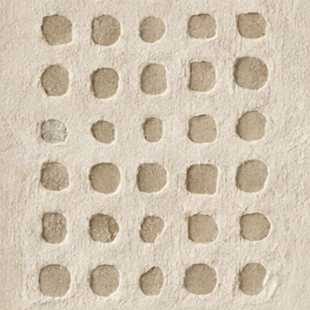 Minimalist Neutral Asymmetrical Geometric Relief Wabi Sabi Plaster Wall Art, Beige Base with Soft Muted Light Medium Grey Imperfect Circles Squares Blocks, Modern Subtle Textured Abstract Decor for Calm Spaces
