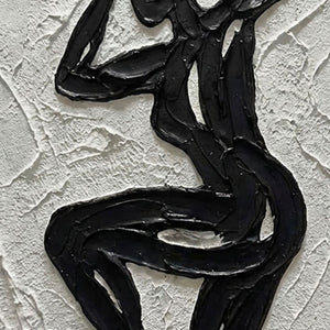 Black and White Textured Impasto Dancing Female Figure Portrait Minimalist Modern Bold Line Wall Art Decor for Living Room Bedroom Office Dining Room Hallway