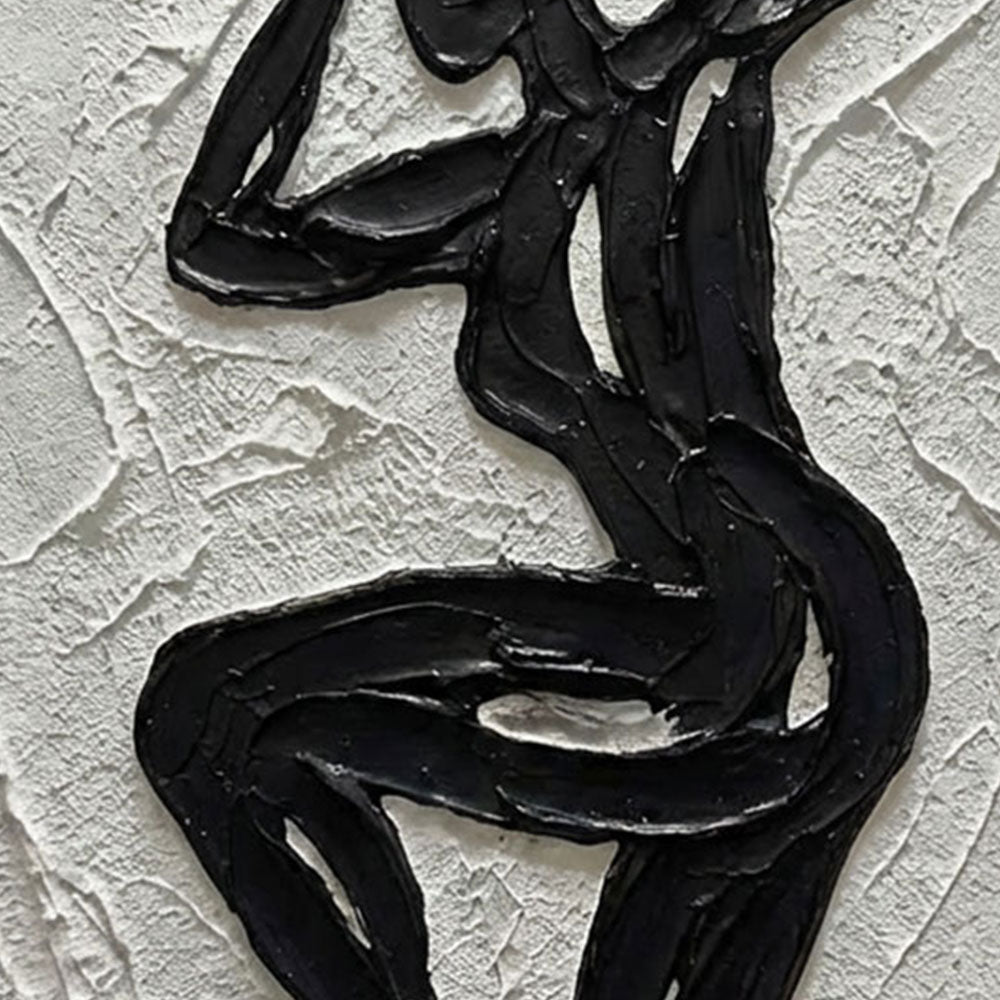Black and White Textured Impasto Dancing Female Figure Portrait Minimalist Modern Bold Line Wall Art Decor for Living Room Bedroom Office Dining Room Hallway
