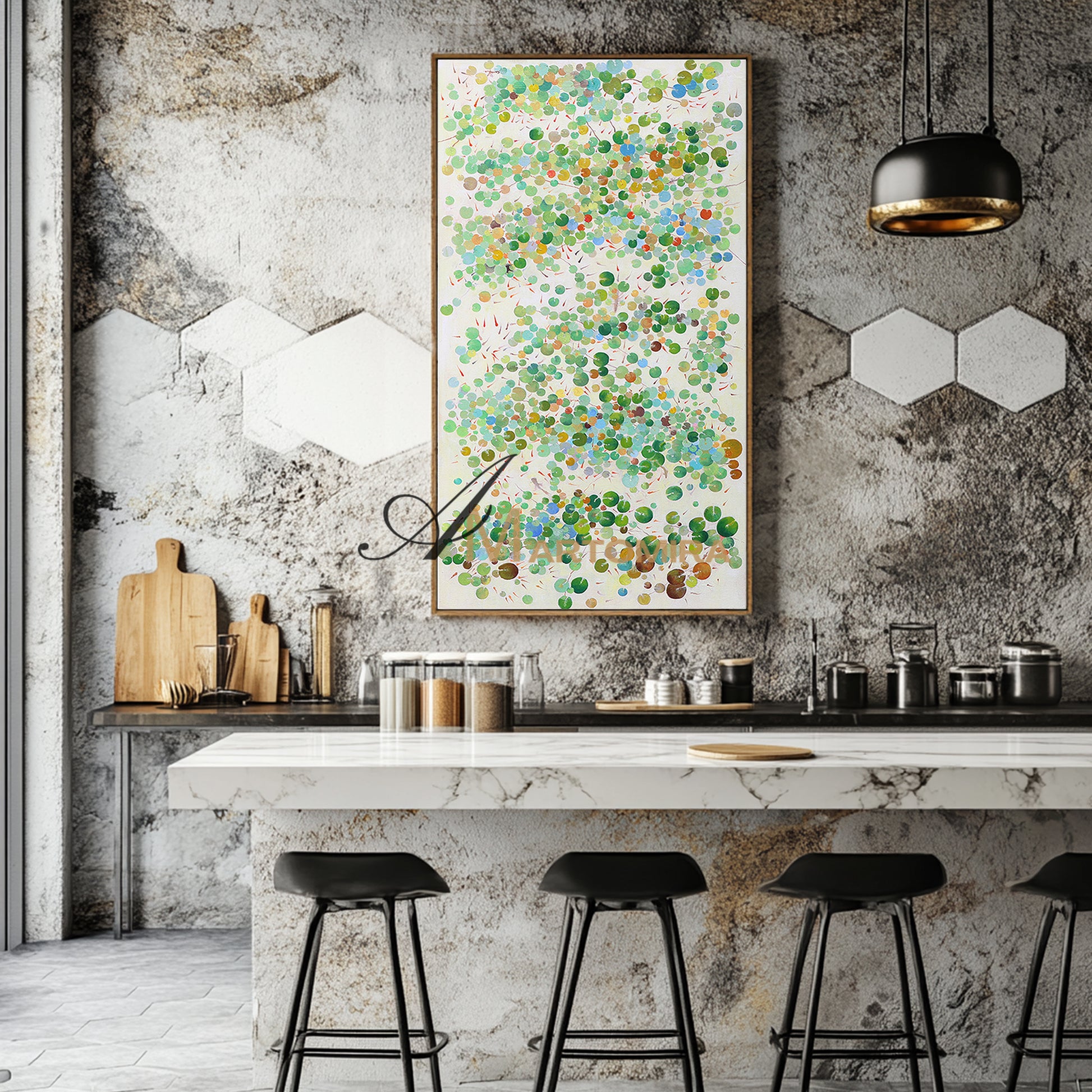 Green Abstract Art | Absrract Circle Paintings | Modern Abstract Art | Wall Art For Bedroom #DF031