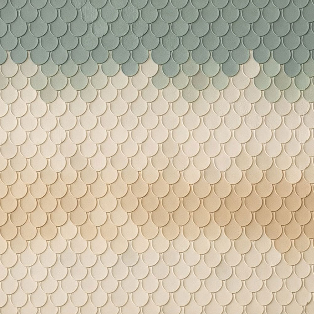 Sage Green and Beige Scallop Pattern Canvas Art - Hand-Painted 3D Relief