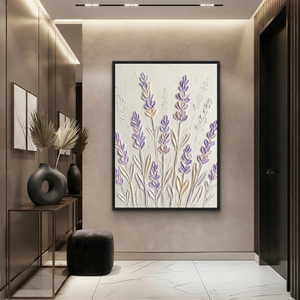 Textured Lavender Flower Vertical Wall Art, Soft Purple Beige off White Acrylic-style 3D Relief, Bedroom Living Room Decor