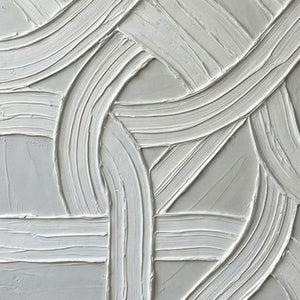 Modern Minimalist Abstract White and Medium Grey Curved & Straight Line Textured Relief Wall Art for Contemporary Home & Office Decor