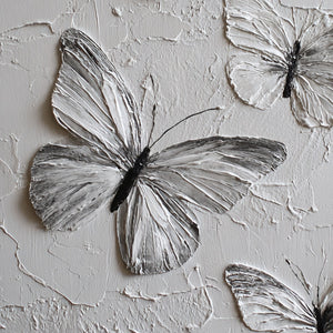 Sophisticated Black and White Textured Butterfly Wall Art, Thick Impasto Relief Minimalist Nature-Inspired Animal Decor for Living Room, Bedroom, Office, Dining Room, and Hallway – Modern Monochrome Canvas Accent Piece