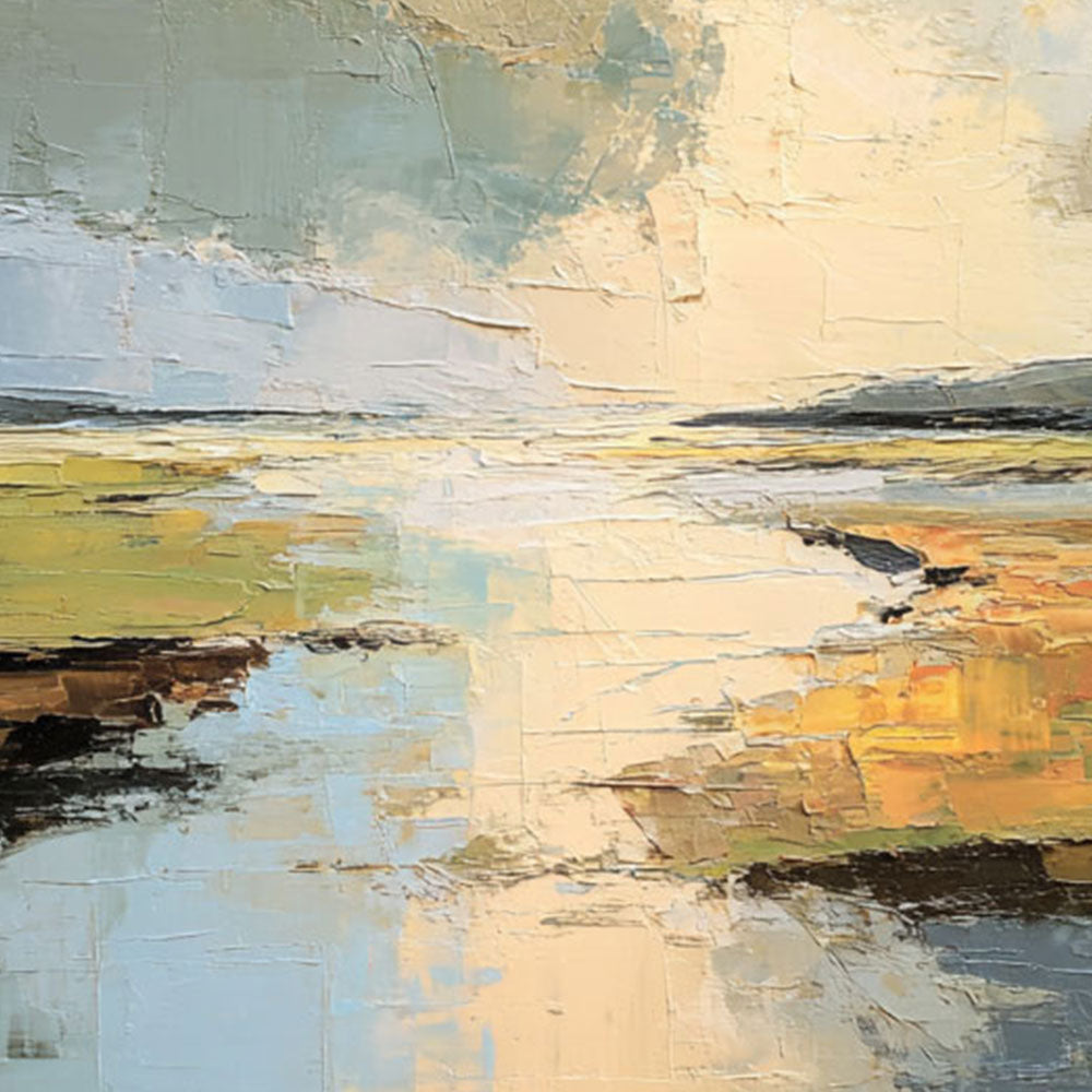 Abstract Landscape Textured Impasto Wall Art, Soft Beige Green Blue White Canvas Painting, Large Calm Nature Scenery Artwork for Living Room Bedroom Office, Modern Minimalist Home Decor Framed or Unframed