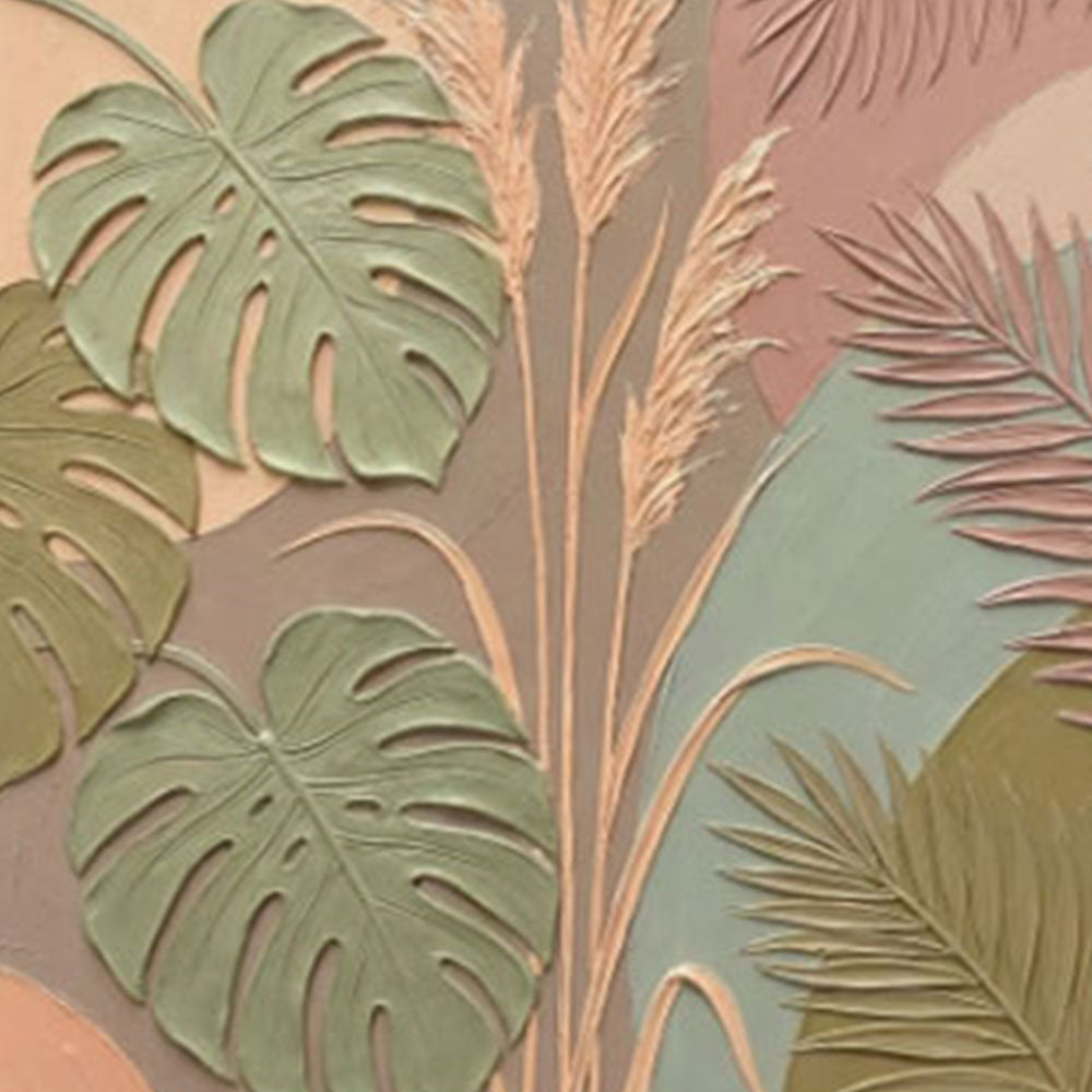 Bohemian Tropical Monstera Palm Leaves Pampas Grass Textured Abstract Floral Wall Art for Living Room Bedroom Dining Room Office Home Decor