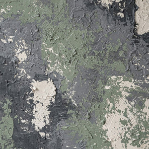 Abstract Textured Dark Green, Medium Grey, White & Beige Thick Impasto Wall Art Modern Muted Non-Representational Decor for Contemporary Home Office Hallway Dining Bedroom Living Room Spaces