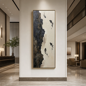 Abstract Black White Brown Beige Koi Fish Impasto Textured Vertical Wall Art Minimalist Nature-Inspired Framed Canvas, Perfect for Modern Home Office Living Room Bedroom Hallway Dining Room Decor
