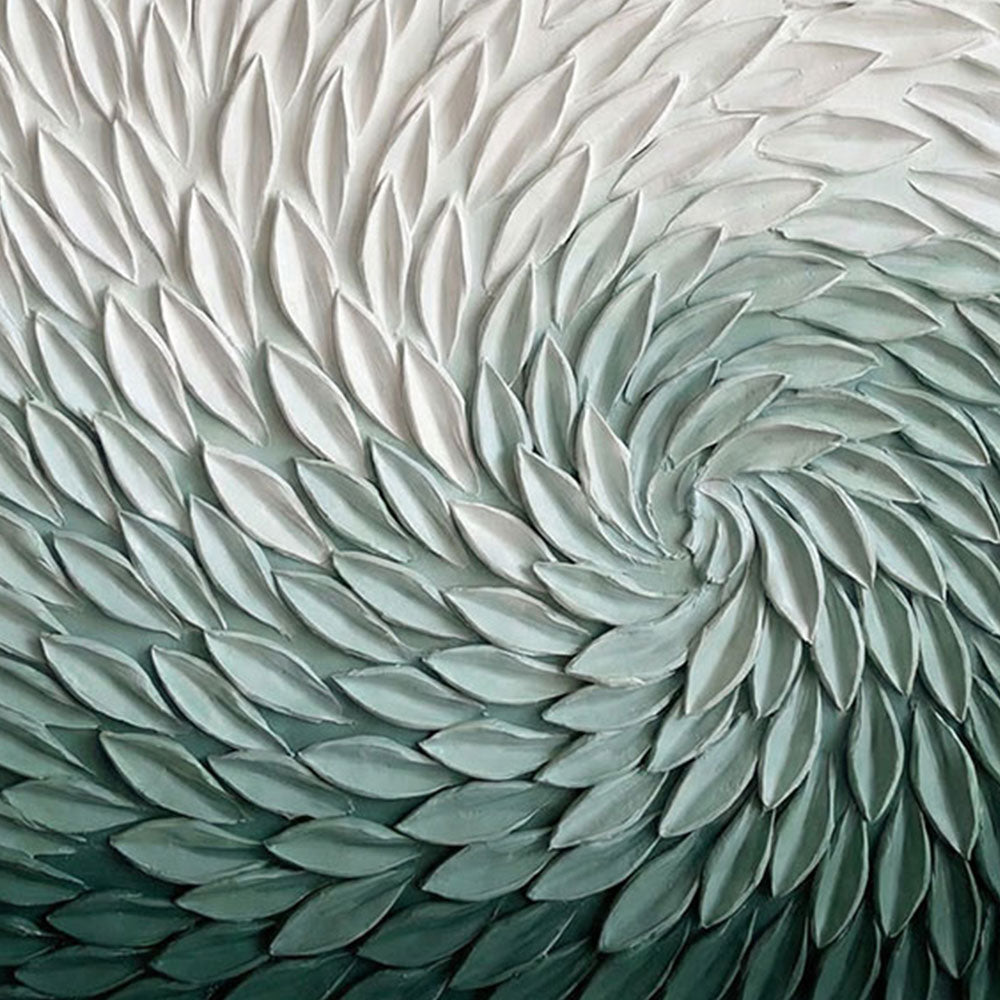 3D Green White Spiral Abstract Textured Wall Art Modern Minimalist Thick Relief Plume Leaf-like Decor for Home Office Dining Bedroom Living Room Hallway Large Canvas Unframed Contemporary Artwork