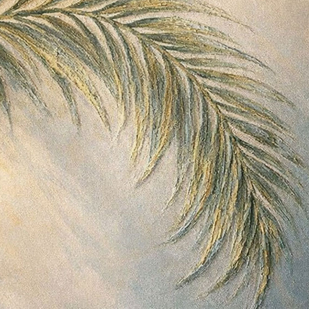 Minimalist Soft Muted Green Beige Palm Leaf Textured Framed Canvas Wall Art for Tranquil Home Decor