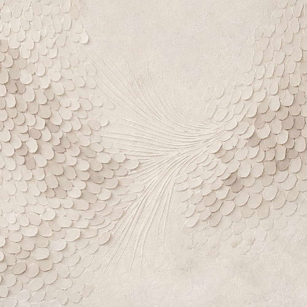 Minimalist Soft Beige & White Abstract Wall Art with Subtle Textured Scale-Like and Feather-Inspired Relief, Modern Neutral Decor Piece for Elegant Contemporary Home and Office Spaces, Enhancing Serene Atmosphere