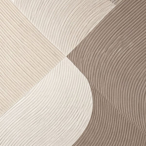 Modern Minimalist Abstract Curved Waves Neutral Beige Brown White Textured Framed Wall Art, Elegant Handcrafted Geometric Line Painting for Contemporary Home Decor