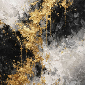 Black White Gold Abstract Thick Textured Impasto Canvas Wall Art, Modern Luxury Vertical Framed Artwork for Contemporary Home Decor, Living Room Bedroom Dining Hallway Office Accent