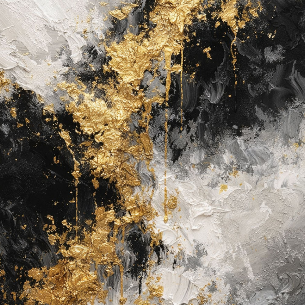Black White Gold Abstract Thick Textured Impasto Canvas Wall Art, Modern Luxury Vertical Framed Artwork for Contemporary Home Decor, Living Room Bedroom Dining Hallway Office Accent