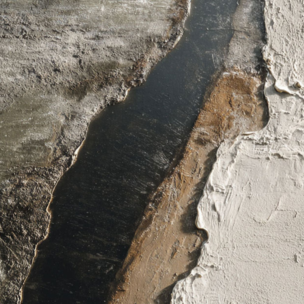 Minimalist Abstract Textured Riverbed Landscape Wabi Sabi Style Framed Canvas Wall Art, Thick Impasto Paint with Knife Marks, Neutral Tone Decor for Modern Home & Office