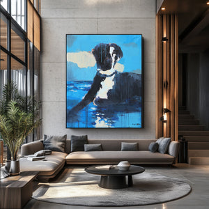 Animal Wall Art | Blue And Black Wall Art | Dog On Painting | Modern Abstract Art #DF040