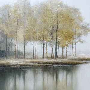 Misty Lakeside Acrylic Abstract Landscape Painting | Hand-Painted Canvas