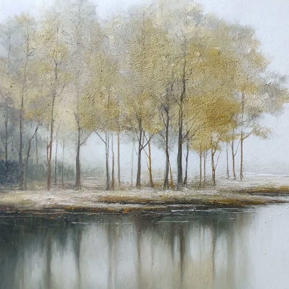 Misty Lakeside Acrylic Abstract Landscape Painting | Hand-Painted Canvas