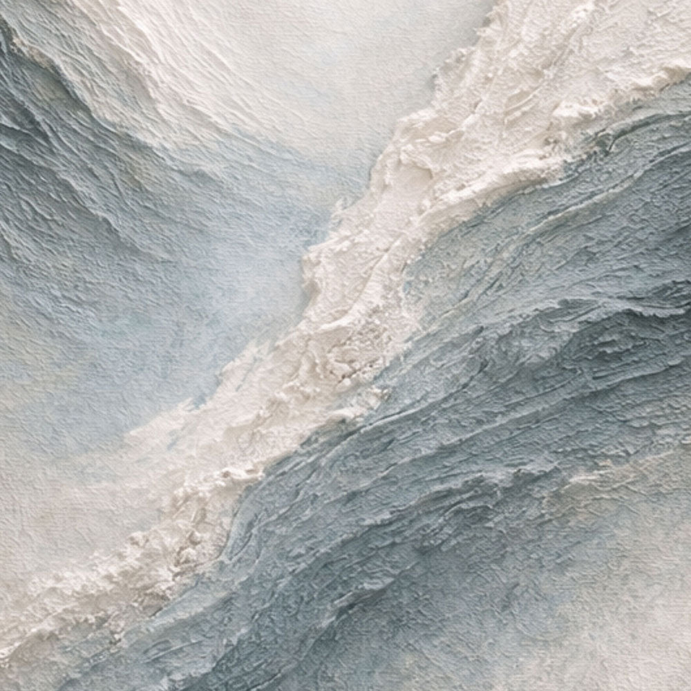 Minimalist Abstract Ocean Wave Textured Impasto Wall Art Blue White Beige Thick Knife Brush Strokes Painting Modern Decor for Home Office