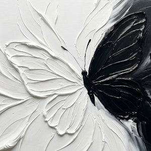 Black and White Butterfly Split Abstract Impasto Wall Art Thick Textured Palette Knife Contrast Artwork Modern Minimalist Contrast Painting for Home Living Room Bedroom Office Dining Room Hallway Decor#TW193