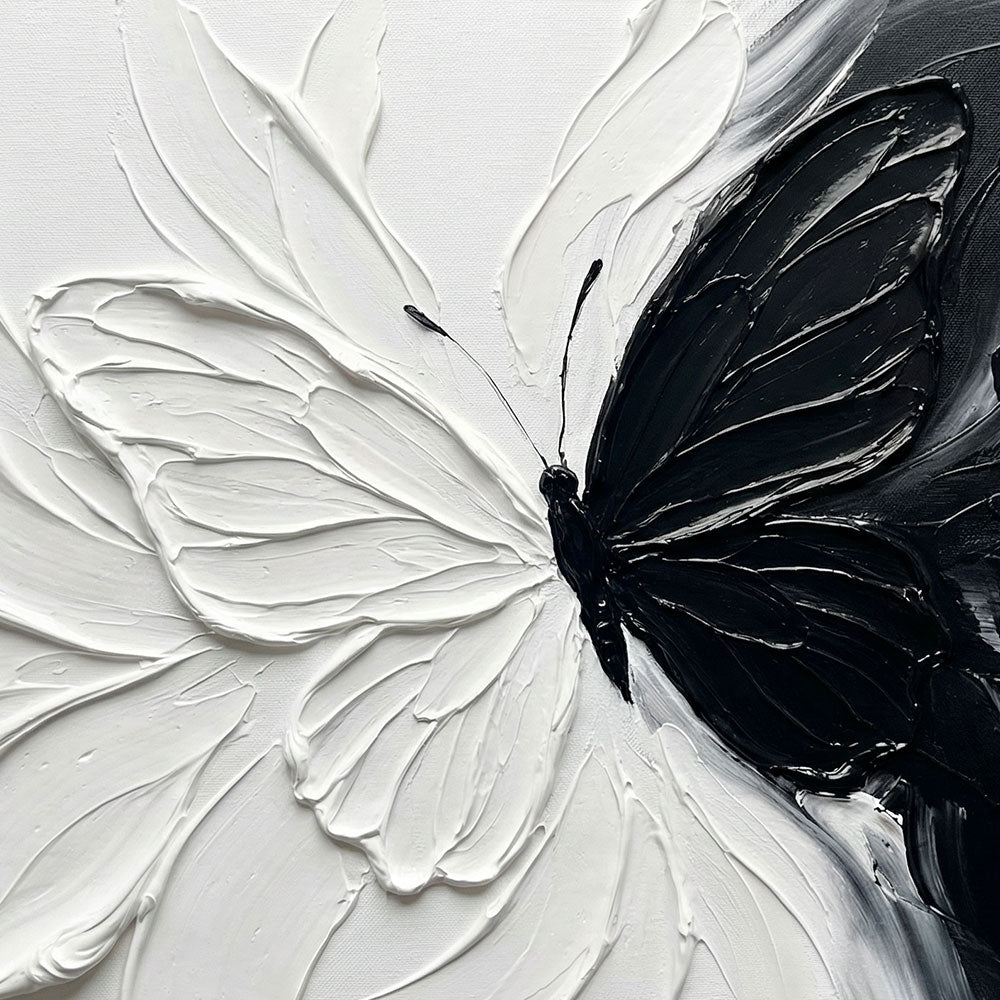 Black and White Butterfly Split Abstract Impasto Wall Art Thick Textured Palette Knife Contrast Artwork Modern Minimalist Contrast Painting for Home Living Room Bedroom Office Dining Room Hallway Decor#TW193