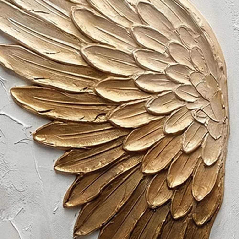 Luxury 3D Golden Angel Wings Textured Wall Art, Elegant Neutral White Beige Relief Artwork, Modern Stylish Home Decor Hanging Piece for Living Room Bedroom Office Hallway Dining Room, Sophisticated Accent Art