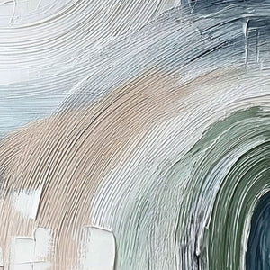 Minimalist Abstract Textured Curved Brushstrokes Blue Green Beige White Impasto Canvas Wall Art for Modern Living Room Bedroom Dining Room Office Hallway Home Decor