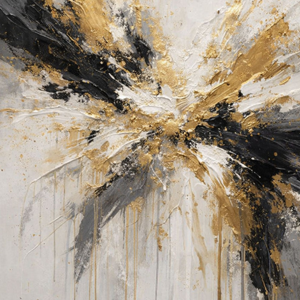 Modern Abstract Impasto Wall Art Gold Black White Medium Grey Splash Thick Knife Paint Textured Canvas Artwork Elegant Contemporary Decor for Living Room Bedroom Office Dining Room Hallway