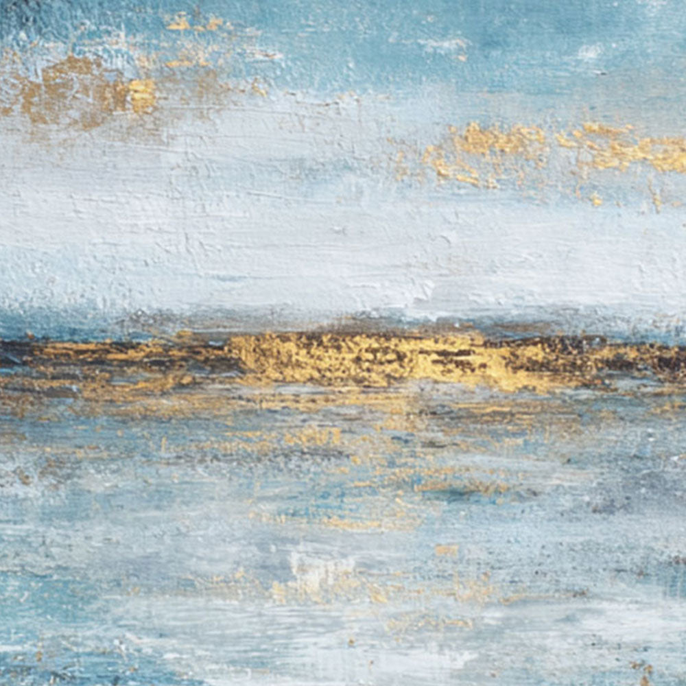 Abstract Blue and Gold Textured Ocean and Sky Canvas Wall Art Modern Minimalist Seascape Painting for Living Room Bedroom Office Dining Hallway Home Decor