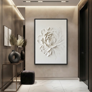 White Flower 3D Relief Textured Vertical Wall Art for Living Room Bedroom