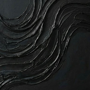 Black Abstract Wavy Textured Thick Impasto Wall Art Modern Dark 3D Brush Stroke Artwork Minimalist Monochrome Oil Painting for Living Room Bedroom Office Hallway Dining Room
