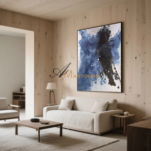 Black And Blue Abstract Art | Minimalist Abstract Art | Modern Wall Decor Art | Large Canvas Art #DF053