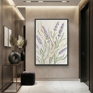 Textured Flower and Tree Soft Purple Cream Muted Green Acrylic-Style Vertical Wall Art for Bedroom