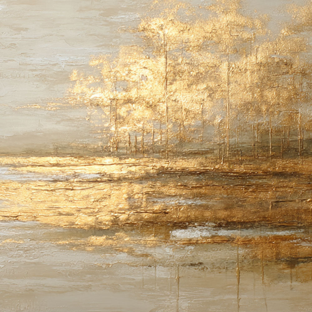 Abstract Gold Leaf Forest Landscape Painting - Warm Beige Trees | Artomira