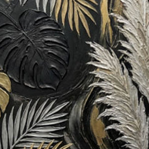 Black Gold White Beige Monstera Palm Pampas Grass Textured 3D Botanical Wall Art for Modern Luxury Home Living Room Bedroom Dining Room Office Hallway Decor