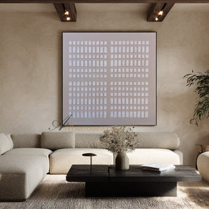 Wabi-Sabi Minimalist Beige Textured Grid Painting | Modern Geometric Square Canvas | Serene Abstract Wall Art | Minimal Home Decor