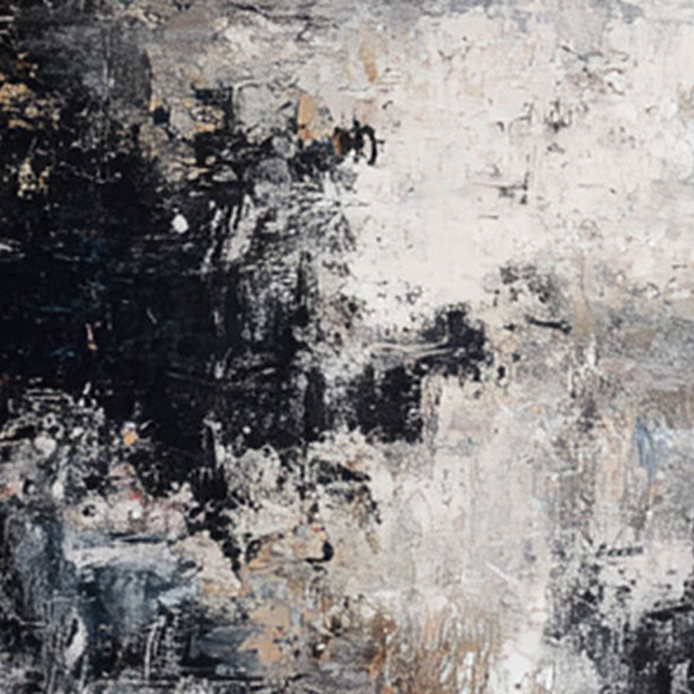 Asymmetrical Black and White Abstract Painting | Hand-Painted Textured Canvas